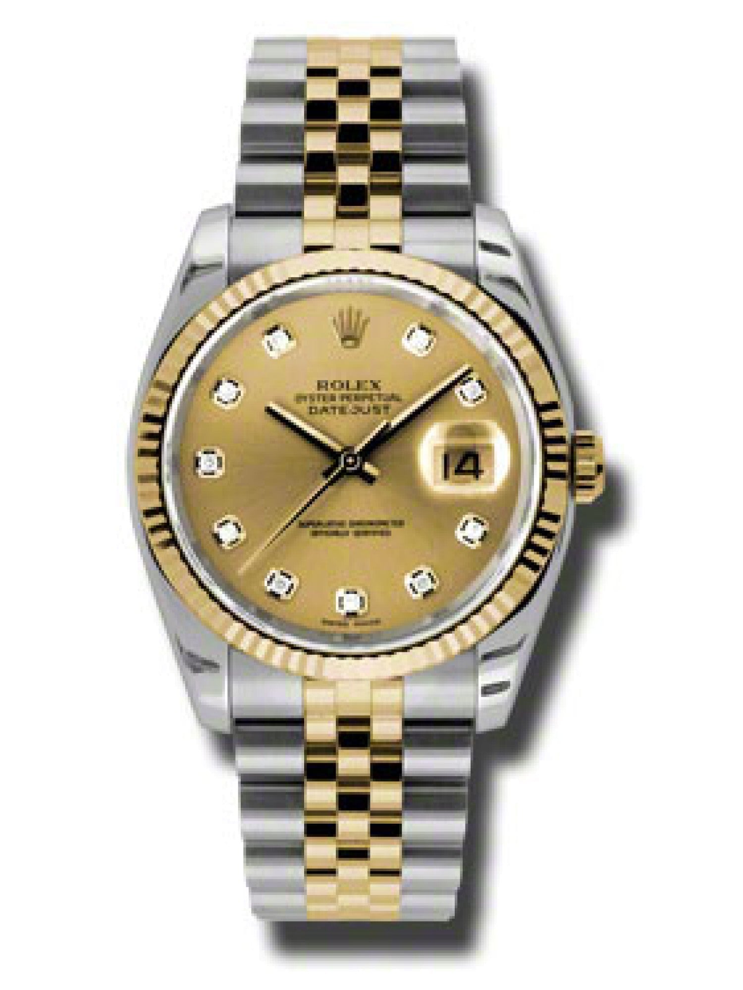 Rolex Yellow Gold And Stainless Steel Datejust - 36 MM - Jubilee Bracelet - Fluted Bezel - Champagne Diamond Dial - 116233 cdj