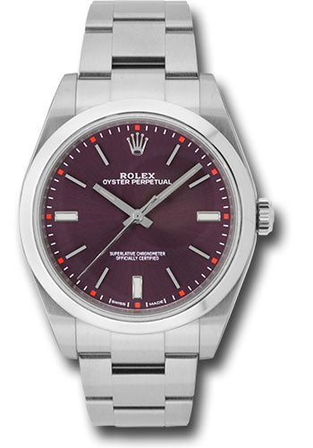 Rolex Stainless Steel Oyster Perpetual no date Watch - 39 MM - Oyster Bracelet - Red Grape Dial - 114300 rgio