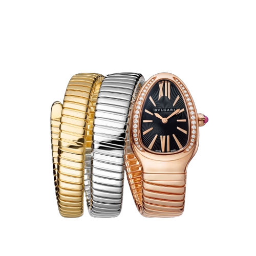 Bvlgari Serpenti Tubogas - 35 MM - Rose Gold, Yellow and White Gold - Black Dial - 102948