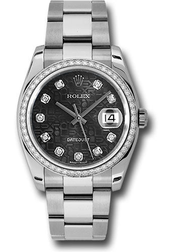 Rolex Stainless Steel And White Gold Datejust - 36 MM - Oyster Bracelet - Diamond Bezel - Black Jubilee Diamond Dial - 116244 bkjdo