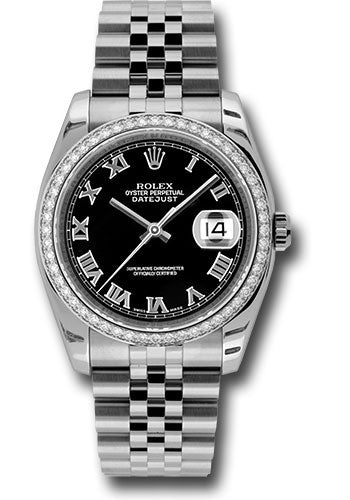 Rolex Stainless Steel And White Gold Datejust - 36 MM - Jubilee Bracelet - Diamond Bezel - Black Roman Dial - 116244 bkrj