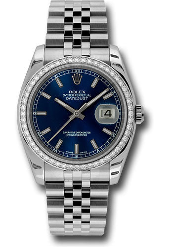 Rolex Stainless Steel And White Gold Datejust - 36 MM - Jubilee Bracelet - Diamond Bezel -  Blue Index Dial - 116244 blij