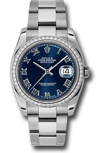 Rolex Stainless Steel And White Gold Datejust - 36 MM - Oyster Bracelet - Diamond Bezel -  Blue Roman Dial - 116244 blro