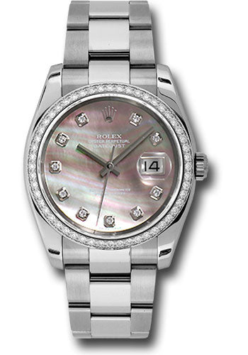 Rolex Stainless Steel And White Gold Datejust - 36 MM - Oyster Bracelet - Diamond Bezel - Mother of Pearl Diamond Dial - 116244 dkmdo