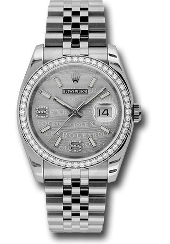 Rolex Stainless Steel And White Gold Datejust - 36 MM - Jubilee Bracelet - Diamond Bezel - Silver Wave Diamond Dial - 116244 swdaj