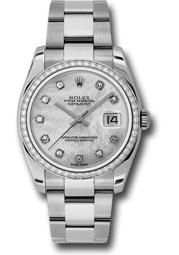 Rolex Stainless Steel And White Gold Datejust - 36 MM - Oyster Bracelet - Diamond Bezel - Mother of Pearl Diamond Dial - 116244 mdo