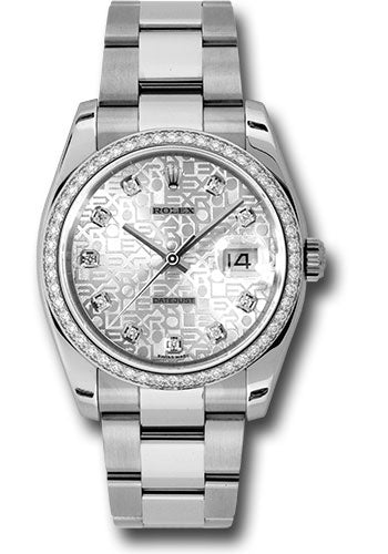 Rolex Stainless Steel And White Gold Datejust - 36 MM - Oyster Bracelet - Diamond Bezel - Silver Jubilee Diamond Dial - 116244 sjdo