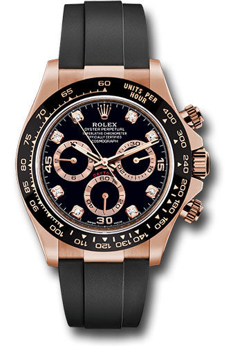 Rolex Everose Gold Daytona Watch - 40 MM - Oysterflex Strap - Black Diamond Dial - 116515LN bkdof