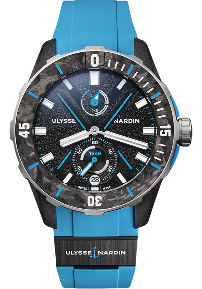 Ulysse Nardin Diver  Recycled Stainless Steel 44 MM - Blue Rubber And Ceramic Strap - Black Dial - 1183-170-2B/3A