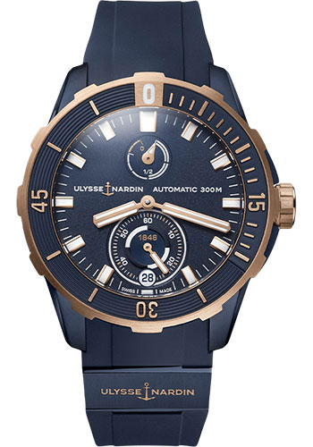 Ulysse Nardin Diver Titanium and Rose Gold Case 44 MM - Blue Rubber Strap - Blue Dial - 1185-170-3/BLUE