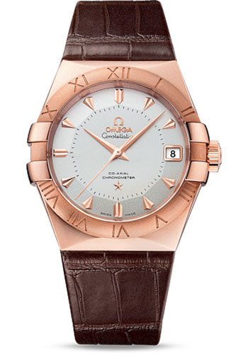 Omega Constellation Rose Gold 38 MM - Brown Leather Strap - Silver Dial - 123.53.38.21.02.001