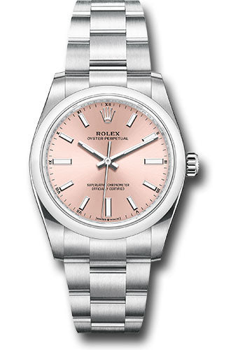 Rolex Stainless Steel Oyster Perpetual no date Watch - 34 MM - Oyster Bracelet - Pink Dial - 124200 pio