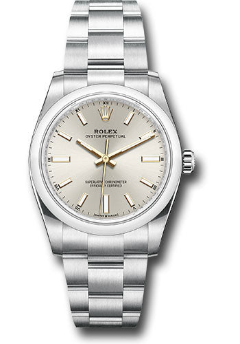 Rolex Stainless Steel Oyster Perpetual no date Watch - 34 MM - Oyster Bracelet - Silver Dial - 124200 sio