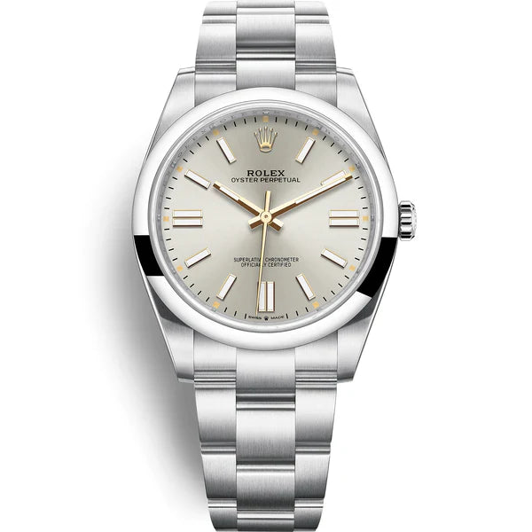 Rolex Stainless Steel Oyster Perpetual Watch - 41 MM - Oyster bracelet - Domed Bezel - Silver Index Dial - 124300 sio