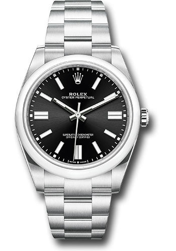 Rolex Stainless Steel Oyster Perpetual no date Watch - 41 MM - Oyster Bracelet - Black Dial - 124300 bkio