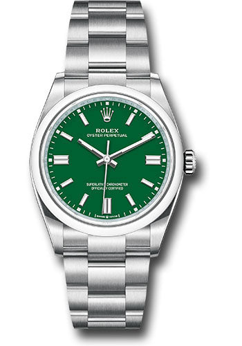 Rolex Stainless Steel Oyster Perpetual no date Watch - 36 MM - Oyster Bracelet - Green Dial - 126000 greio