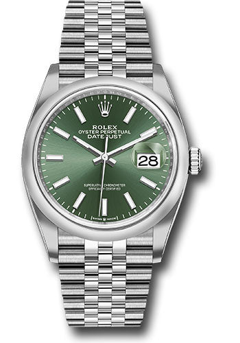 Rolex Stainless Steel Datejust - 36 MM - Jubilee Bracelet - Domed Bezel - Green Dial - 126200 mgij