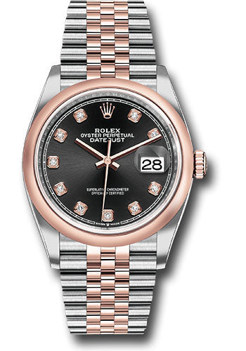 Rolex Stainless Steel And Pink Gold Datejust - 36 MM - Jubilee Bracelet - Domed Bezel - Black Diamond Dial - 126201 bkdj