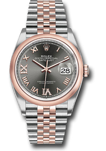 Rolex Stainless Steel And Pink Gold Datejust - 36 MM - Jubilee Bracelet - Domed Bezel - Dark Rhodium Roman Dial - 126201 dkrdr69j