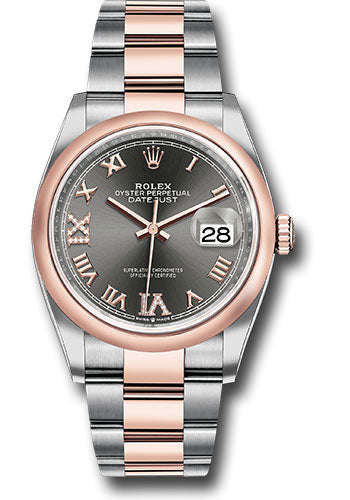 Rolex Stainless Steel And Pink Gold Datejust - 36 MM - Oyster Bracelet - Domed Bezel - Dark Rhodium Roman Dial - 126201 dkrdr69o