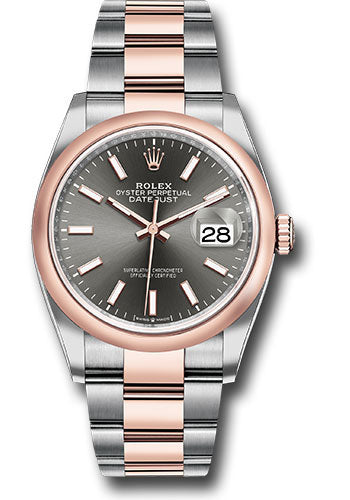 Rolex Stainless Steel And Pink Gold Datejust - 36 MM - Oyster Bracelet - Domed Bezel - Dark Rhodium Index Dial - 126201 dkrio