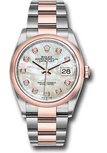 Rolex Stainless Steel And Pink Gold Datejust - 36 MM - Oyster Bracelet - Domed Bezel - Mother Of Pearl Diamond Dial - 126201 mdo