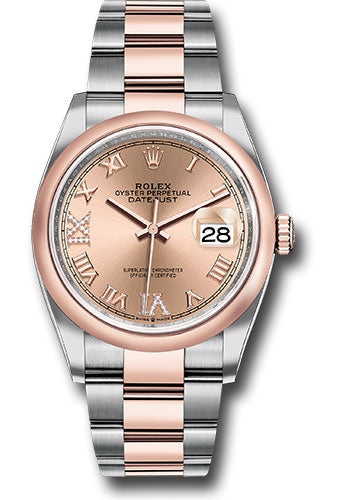 Rolex Stainless Steel And Pink Gold Datejust - 36 MM - Oyster Bracelet - Domed Bezel - Rose Roman Dial - 126201 rdr69o