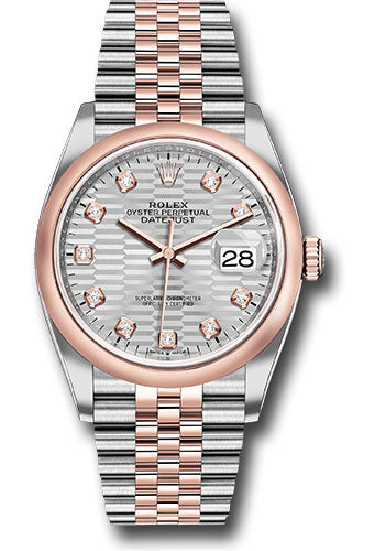 Rolex Stainless Steel And Pink Gold Datejust - 36 MM - Jubilee Bracelet - Domed Bezel - Silver Fluted Motif Diamond Dial - 126201 sflmdj