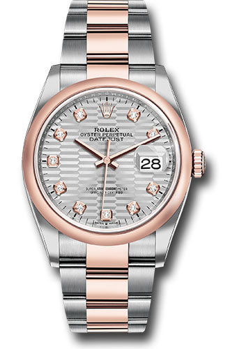 Rolex Stainless Steel And Pink Gold Datejust - 36 MM - Oyster Bracelet - Domed Bezel - Silver Fluted Motif Diamond Dial - 126201 sflmdo