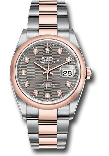 Rolex Stainless Steel And Pink Gold Datejust - 36 MM - Oyster Bracelet - Domed Bezel - Slate Fluted Motif Diamond Dial - 126201 slflmdo