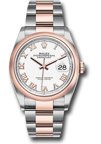 Rolex Stainless Steel And Pink Gold Datejust - 36 MM - Oyster Bracelet - Domed Bezel - White Roman Dial - 126201 wro