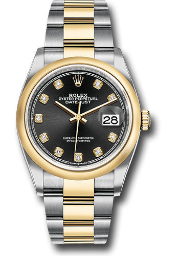 Rolex Stainless Steel And Yellow Gold Datejust - 36 MM - Oyster Bracelet - Domed Bezel - Black Diamond Dial - 126203 bkdo