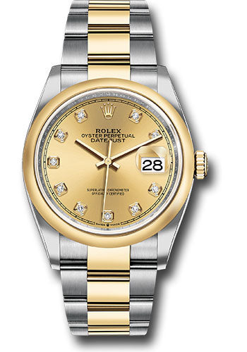 Rolex Stainless Steel And Yellow Gold Datejust - 36 MM - Oyster Bracelet - Domed Bezel - Champagne Diamond Dial - 126203 chdo