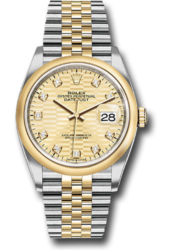 Rolex Stainless Steel And Yellow Gold Datejust - 36 MM - Jubilee Bracelet - Domed Bezel - Golden Fluted Motif Diamond Dial - 126203 gflmdj