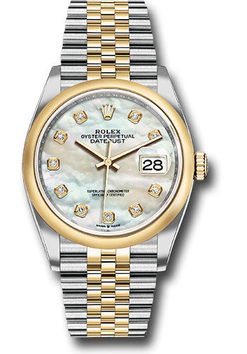 Rolex Stainless Steel And Yellow Gold Datejust - 36 MM - Jubilee Bracelet - Domed Bezel - White Mother of Pearl Diamond Dial - 126203 mdj