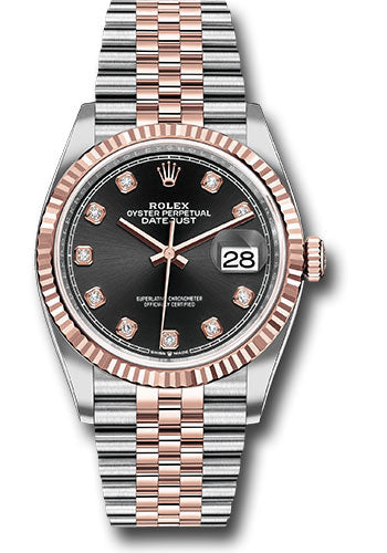 Rolex Stainless Steel And Pink Gold Datejust - 36 MM - Jubilee Bracelet - Fluted Bezel - Black Diamond Dial - 126231 bkdj