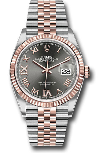 Rolex Stainless Steel And Pink Gold Datejust - 36 MM - Jubilee Bracelet - Fluted Bezel - Dark Rhodium Roman Dial - 126231 dkrdr69j