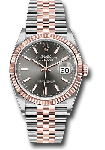 Rolex Stainless Steel And Pink Gold Datejust - 36 MM - Jubilee Bracelet - Fluted Bezel - Dark Rhodium Index Dial - 126231 dkrij