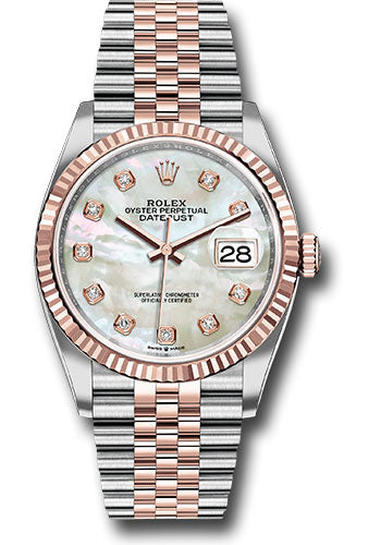 Rolex Stainless Steel And Pink Gold Datejust - 36 MM - Jubilee Bracelet - Fluted Bezel - Mother of Pearl Diamond Dial - 126231 mdj