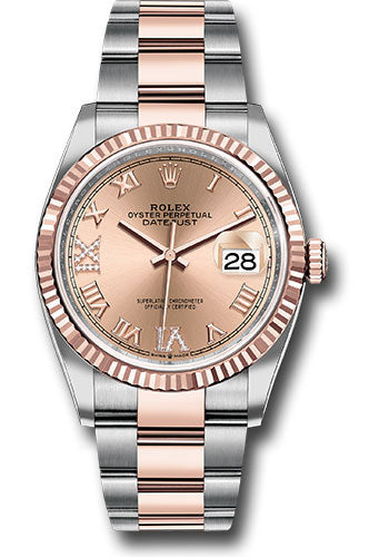 Rolex Stainless Steel And Pink Gold Datejust - 36 MM - Oyster Bracelet - Fluted Bezel - Rose Roman Dial - 126231 rdr69o