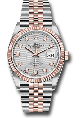 Rolex Stainless Steel And Pink Gold Datejust - 36 MM - Jubilee Bracelet - Fluted Bezel - Silver Fluted Motif Diamond Dial - 126231 sflmdj