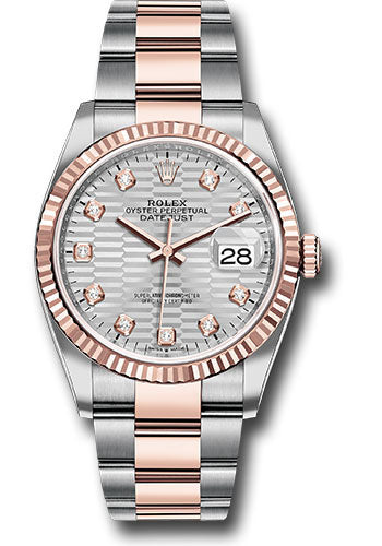 Rolex Stainless Steel And Pink Gold Datejust - 36 MM - Oyster Bracelet - Fluted Bezel - Silver Fluted Motif Diamond Dial - 126231 sflmdo