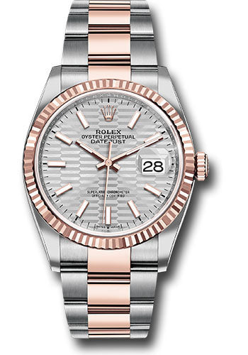 Rolex Stainless Steel And Pink Gold Datejust - 36 MM - Oyster Bracelet - Fluted Bezel - Silver Fluted Motif Index Dial - 126231 sflmio