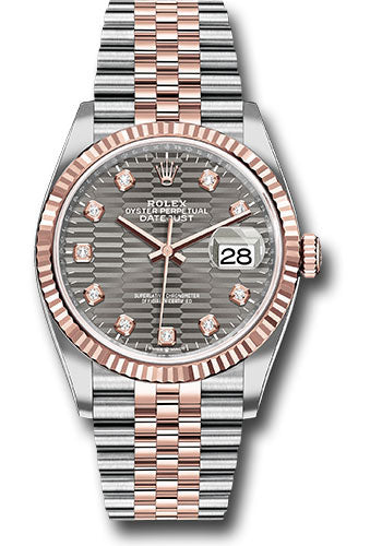 Rolex Stainless Steel And Pink Gold Datejust - 36 MM - Jubilee Bracelet - Fluted Bezel - Slate Fluted Motif Diamond Dial - 126231 slflmdj