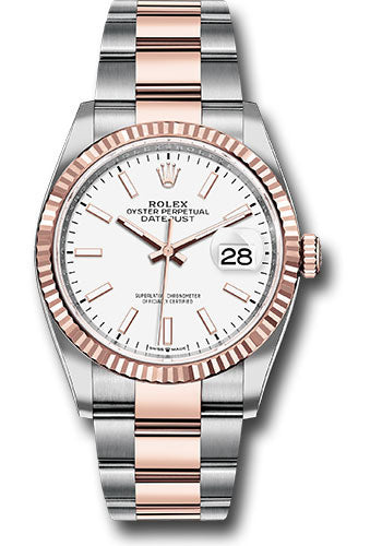 Rolex Stainless Steel And Pink Gold Datejust - 36 MM - Oyster Bracelet - Fluted Bezel - White Index Dial - 126231 wio