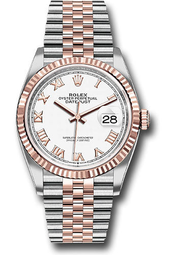 Rolex Stainless Steel And Pink Gold Datejust 36 MM - Jubilee Bracelet - Fluted Bezel - White Roman Dial - 126231 wrj