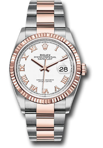 Rolex Stainless Steel And Pink Gold Datejust - 36 MM - Oyster Bracelet - Fluted Bezel - White Roman Dial - 126231 wro