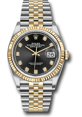 Rolex Stainless Steel And Yellow Gold Datejust - 36 MM - Jubilee Bracelet - Fluted Bezel - Black Diamond Dial - 126233 bkdj