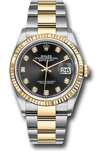 Rolex Stainless Steel And Yellow Gold Datejust - 36 MM - Oyster Bracelet - Fluted Bezel - Black Diamond Dial - 126233 bkdo