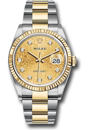 Rolex Stainless Steel And Yellow Gold Datejust - 36 MM - Oyster Bracelet - Fluted Bezel -  Champagne Jubilee Diamond Dial  - 126233 chjdo